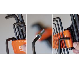 Juego de llaves hexagonales tipo allen con bola y métricas, con soporte bi-componente imantado y compacto (9 piezas) | BE-9688