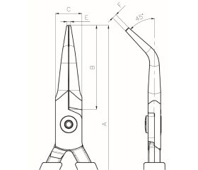 Alicates de boca semirredonda de aguja compactos con punta curvada a 45° y mangos de PVC naranjas | C3745