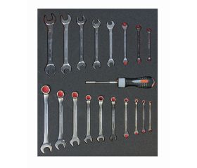 Juego de llaves combinadas y fijas de dos bocas en bandeja de foam 3/3 Fit&Go, 19 piezas | FF1A02