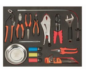 Juego de alicates, llaves acodadas, plato magnético y herramientas de recogida en bandeja de foam 3/3 Fit&Go (23 piezas) | FF1A167