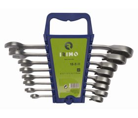 Juego de 8 llaves combinadas con carraca con soporte | 18-8-H