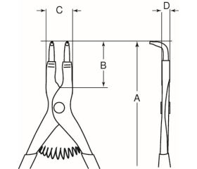 Alicates para arandelas exteriores con mordazas curvadas de 90° y acabado fosfatado | 2990