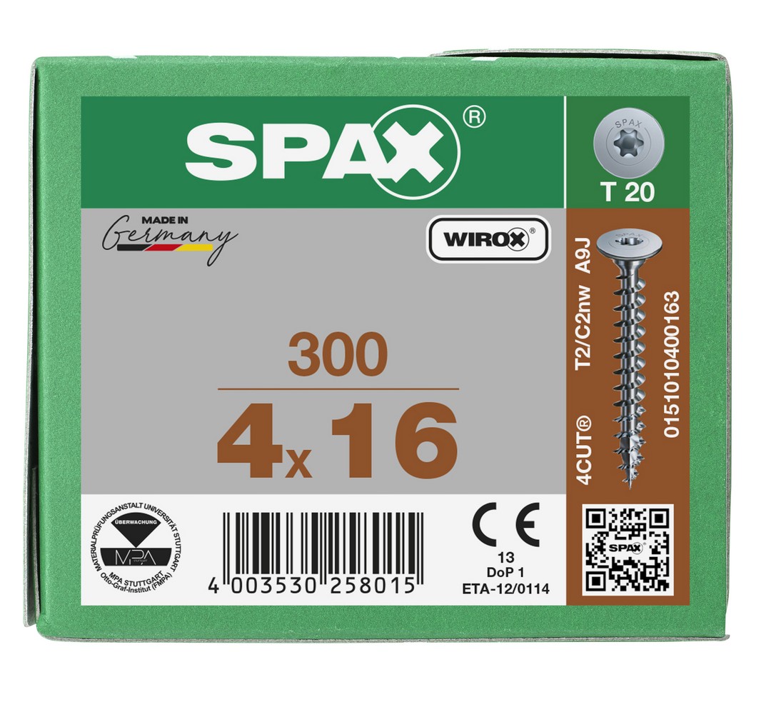SPAX Cabeza de unión plana para paredes traseras, rosca completa, cabeza de unión, T-STAR plus, 4CUT, WIROX