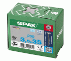 SPAX Tornillo de acero inoxidable, 3,5 x 35 mm, 200 unidades, Rosca parcial, Cabeza plana, T-STAR plus T15, 4CUT, Acero inoxidable A2