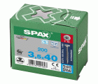 SPAX Tornillo de acero inoxidable, 3,5 x 40 mm, 200 unidades, Rosca parcial, Cabeza plana, T-STAR plus T15, 4CUT, Acero inoxidable A2