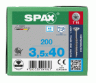 SPAX Tornillo de acero inoxidable, 3,5 x 40 mm, 200 unidades, Rosca parcial, Cabeza plana, T-STAR plus T15, 4CUT, Acero inoxidable A2
