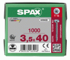 SPAX Tornillo universal, 3,5 x 40 mm, 1000 unidades, Rosca completa, Cabeza redonda, T-STAR plus T15, 4CUT, WIROX