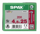 SPAX Tornillo universal, 4,5 x 25 mm, 200 unidades, Rosca completa, Cabeza redonda, T-STAR plus T20, 4CUT, WIROX