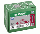 SPAX Tornillo universal, 4,5 x 30 mm, 200 unidades, Rosca completa, Cabeza redonda, T-STAR plus T20, 4CUT, WIROX