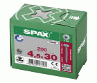SPAX Tornillo universal, 4,5 x 30 mm, 200 unidades, Rosca completa, Cabeza redonda, T-STAR plus T20, 4CUT, WIROX