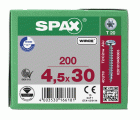SPAX Tornillo universal, 4,5 x 30 mm, 200 unidades, Rosca completa, Cabeza redonda, T-STAR plus T20, 4CUT, WIROX