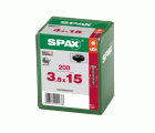 SPAX Tornillo universal, 3,5 x 15, Rosca completa, Cabeza redonda, T-STAR plus, 4CUT, BLAX, 200 piezas