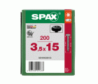 SPAX Tornillo universal, 3,5 x 15, Rosca completa, Cabeza redonda, T-STAR plus, 4CUT, BLAX, 200 piezas