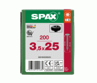 SPAX Tornillo universal, 3,5 x 25, Rosca completa, Cabeza redonda, T-STAR plus, 4CUT, BLAX, 200 piezas
