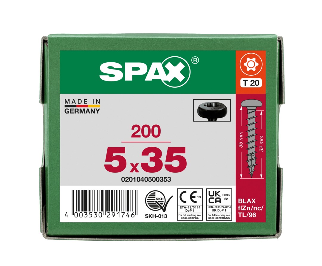SPAX Tornillo universal, Rosca completa, Cabeza redonda, T-STAR plus, 4CUT, BLAX