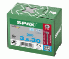 SPAX Tornillo de acero inoxidable, 3,5 x 30 mm, 200 unidades, Rosca completa, Cabeza redonda, T-STAR plus T15, 4CUT, Acero inoxidable A2