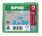 SPAX Tornillo de acero inoxidable, 3,5 x 30 mm, 200 unidades, Rosca completa, Cabeza redonda, T-STAR plus T15, 4CUT, Acero inoxidable A2