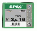 SPAX Tornillo universal, 3,5 x 16 mm, 1000 unidades, Rosca completa, Cabeza gota de sebo, Ranura en cruz Z2, 4CUT, WIROX