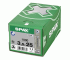 SPAX Tornillo universal, 3,5 x 25 mm, 1000 unidades, Rosca completa, Cabeza gota de sebo, Ranura en cruz Z2, 4CUT, WIROX
