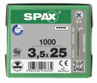SPAX Tornillo universal, 3,5 x 25 mm, 1000 unidades, Rosca completa, Cabeza gota de sebo, Ranura en cruz Z2, 4CUT, WIROX