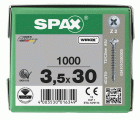 SPAX Tornillo universal, 3,5 x 30 mm, 1000 unidades, Rosca completa, Cabeza gota de sebo, Ranura en cruz Z2, 4CUT, WIROX