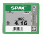SPAX Tornillo universal, 4 x 16 mm, 1000 unidades, Rosca completa, Cabeza gota de sebo, Ranura en cruz Z2, 4CUT, WIROX