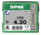 SPAX Tornillo universal, 4 x 30 mm, 1000 unidades, Rosca completa, Cabeza gota de sebo, Ranura en cruz Z2, 4CUT, WIROX