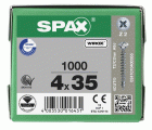 SPAX Tornillo universal, 4 x 35 mm, 1000 unidades, Rosca completa, Cabeza gota de sebo, Ranura en cruz Z2, 4CUT, WIROX