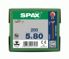 SPAX Tornillo universal, 5 x 80 mm, 200 unidades, Rosca parcial, Cabeza plana, Ranura en cruz Z2, 4CUT, bronce- 1081140500805