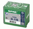 SPAX Tornillo universal, 3 x 15 mm, 1000 unidades, Rosca completa, Cabeza plana, Ranura en cruz Z1, Punta S, WIROX