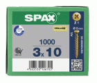 SPAX Tornillo universal, 3 x 10 mm, 1000 unidades, Rosca completa, Cabeza plana, Ranura en cruz Z1, Punta S, YELLOX