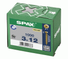 SPAX Tornillo universal, 3 x 12 mm, 1000 unidades, Rosca completa, Cabeza plana, Ranura en cruz Z1, Punta S, YELLOX