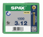 SPAX Tornillo universal, 3 x 12 mm, 1000 unidades, Rosca completa, Cabeza plana, Ranura en cruz Z1, Punta S, YELLOX