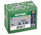 SPAX Tornillo universal, 3 x 15 mm, 1000 unidades, Rosca completa, Cabeza plana, Ranura en cruz Z1, Punta S, YELLOX