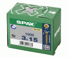 SPAX Tornillo universal, 3 x 15 mm, 1000 unidades, Rosca completa, Cabeza plana, Ranura en cruz Z1, Punta S, YELLOX