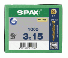 SPAX Tornillo universal, 3 x 15 mm, 1000 unidades, Rosca completa, Cabeza plana, Ranura en cruz Z1, Punta S, YELLOX