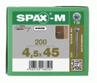 SPAX-M, 4,5 x 45 mm, 200 unidades, Rosca parcial, Cabeza plana, T-STAR plus T20, Punta CUT, WIROX