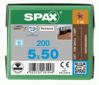 SPAX Tornillo para terraza, 5 x 50 mm, 200 unidades, Rosca de fijación, Cabeza cilíndrica, T-STAR plus T25, Punta CUT, Acero inoxidable A2 acabado bronce
