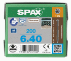 SPAX Tornillo para terraza, 6x40 mm, 200 ud., Rosca de fijación, Cabeza cilíndrica, T-STAR plus T25, Punta CUT, Acero inoxidable A4