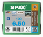 SPAX Tornillo para terraza, 6x50 mm, 100 ud., Rosca de fijación, Cabeza cilíndrica, T-STAR plus T25, Punta CUT, Acero inoxidable A4