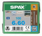 SPAX Tornillo para terraza, 6x60 mm, 100 ud., Rosca de fijación, Cabeza cilíndrica, T-STAR plus T25, Punta CUT, Acero inoxidable A4