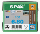 SPAX Tornillo para terraza, 6x80 mm, 100 ud., Rosca de fijación, Cabeza cilíndrica, T-STAR plus T25, Punta CUT, Acero inoxidable A4