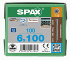 SPAX Tornillo para terraza, 6x100 mm, 100 ud., Rosca de fijación, Cabeza cilíndrica, T-STAR plus T25, Punta CUT, Acero inoxidable A4