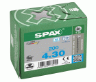 SPAX Tornillo de acero inoxidable, 4 x 30 mm, 200 unidades, Rosca completa, Cabeza gota de sebo, T-STAR plus T20, 4CUT, Acero inoxidable A2
