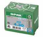 SPAX Tornillo de acero inoxidable, 4 x 30 mm, 200 unidades, Rosca completa, Cabeza gota de sebo, T-STAR plus T20, 4CUT, Acero inoxidable A2