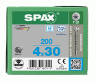 SPAX Tornillo de acero inoxidable, 4 x 30 mm, 200 unidades, Rosca completa, Cabeza gota de sebo, T-STAR plus T20, 4CUT, Acero inoxidable A2