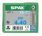 SPAX Tornillo de acero inoxidable, 4 x 40 mm, 200 unidades, Rosca completa, Cabeza gota de sebo, T-STAR plus T20, 4CUT, Acero inoxidable A2