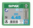 SPAX Tornillo de acero inoxidable, 4 x 45 mm, 200 unidades, Rosca completa, Cabeza gota de sebo, T-STAR plus T20, 4CUT, Acero inoxidable A2