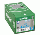 SPAX Tornillo de acero inoxidable, 4,5 x 50 mm, 200 unidades, Rosca completa, Cabeza gota de sebo, T-STAR plus T20, 4CUT, Acero inoxidable A2