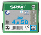 SPAX Tornillo de acero inoxidable, 4,5 x 50 mm, 200 unidades, Rosca completa, Cabeza gota de sebo, T-STAR plus T20, 4CUT, Acero inoxidable A2